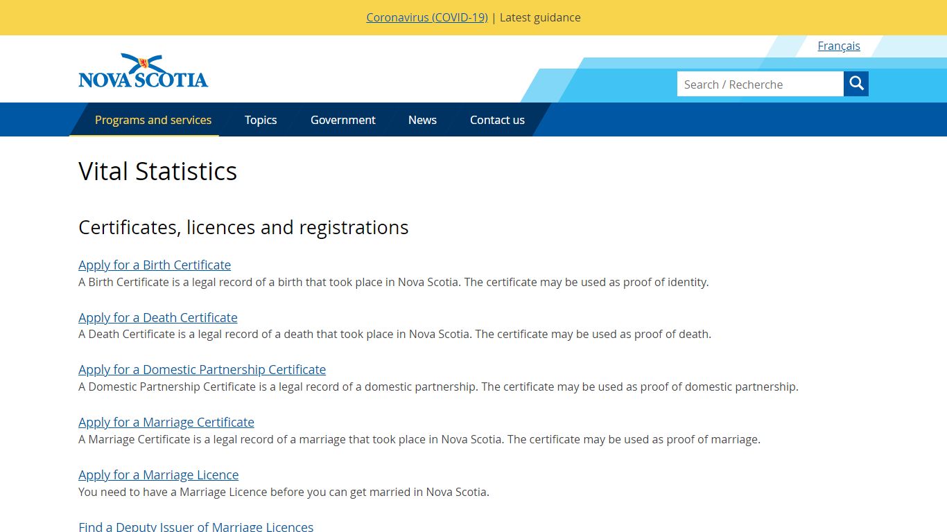 Vital Statistics - Government of Nova Scotia